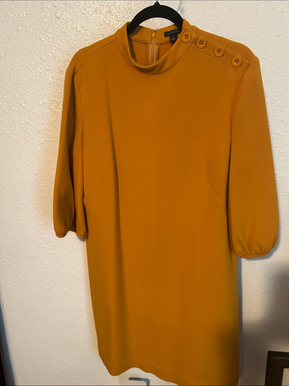 Ann Taylor Mustard Button-Shoulder Shift Dress